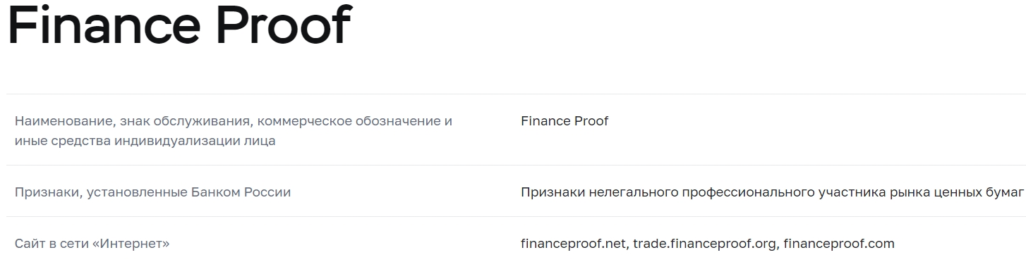 Finance Proof в бан-листе Центробанка РФ